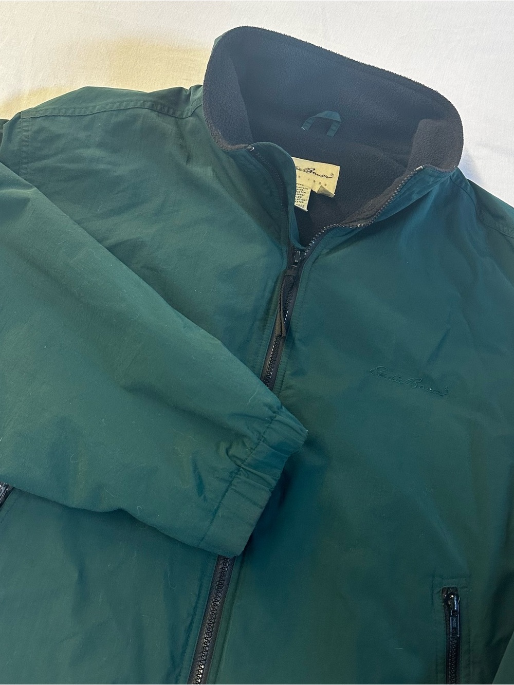 Vintage Eddie Bauer Men's Fleece Lined Bomber Jacket Forest Green Large Tall